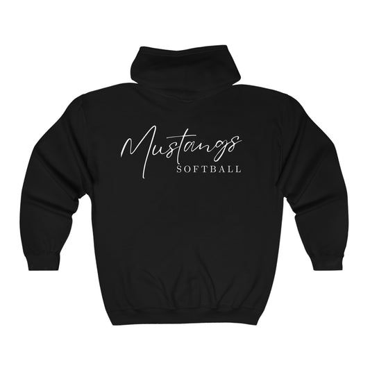 Mustangs Softball SJ White Ball Zip Unisex Hooded Sweatshirt SOFTBALL HS