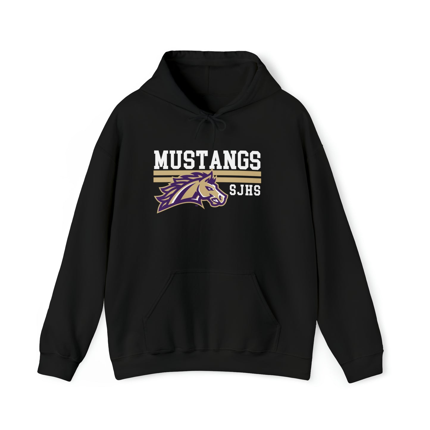 Mustangs Striped SJHS Pullover Hoodie Unisex Heavy Blend Hooded Sweatshirt HIGH SCHOOL