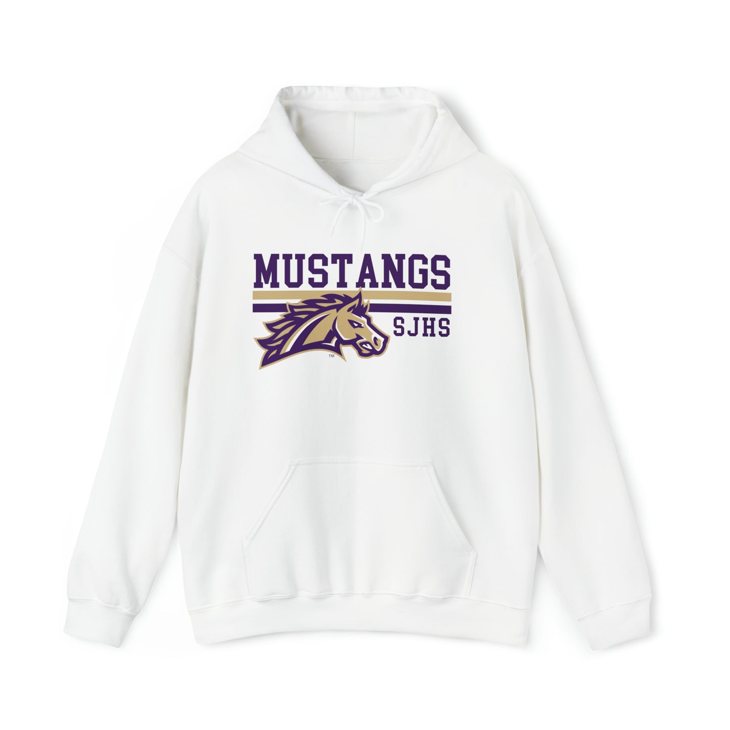 Mustangs Striped SJHS Pullover Hoodie Unisex Heavy Blend Hooded Sweatshirt HIGH SCHOOL