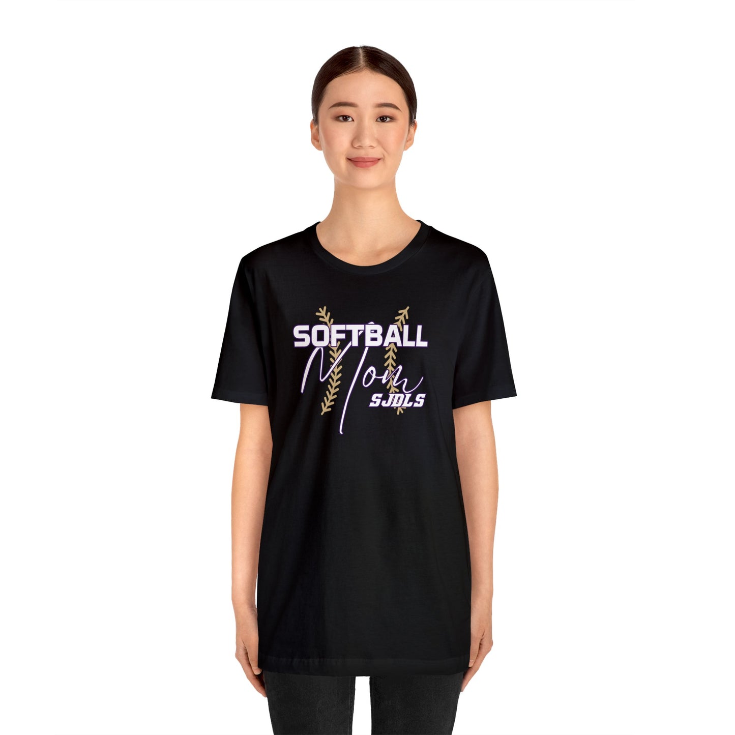 Softball Mom Stiches and Script Unisex Jersey Short Sleeve Tee Elementary SOFTBALL HS