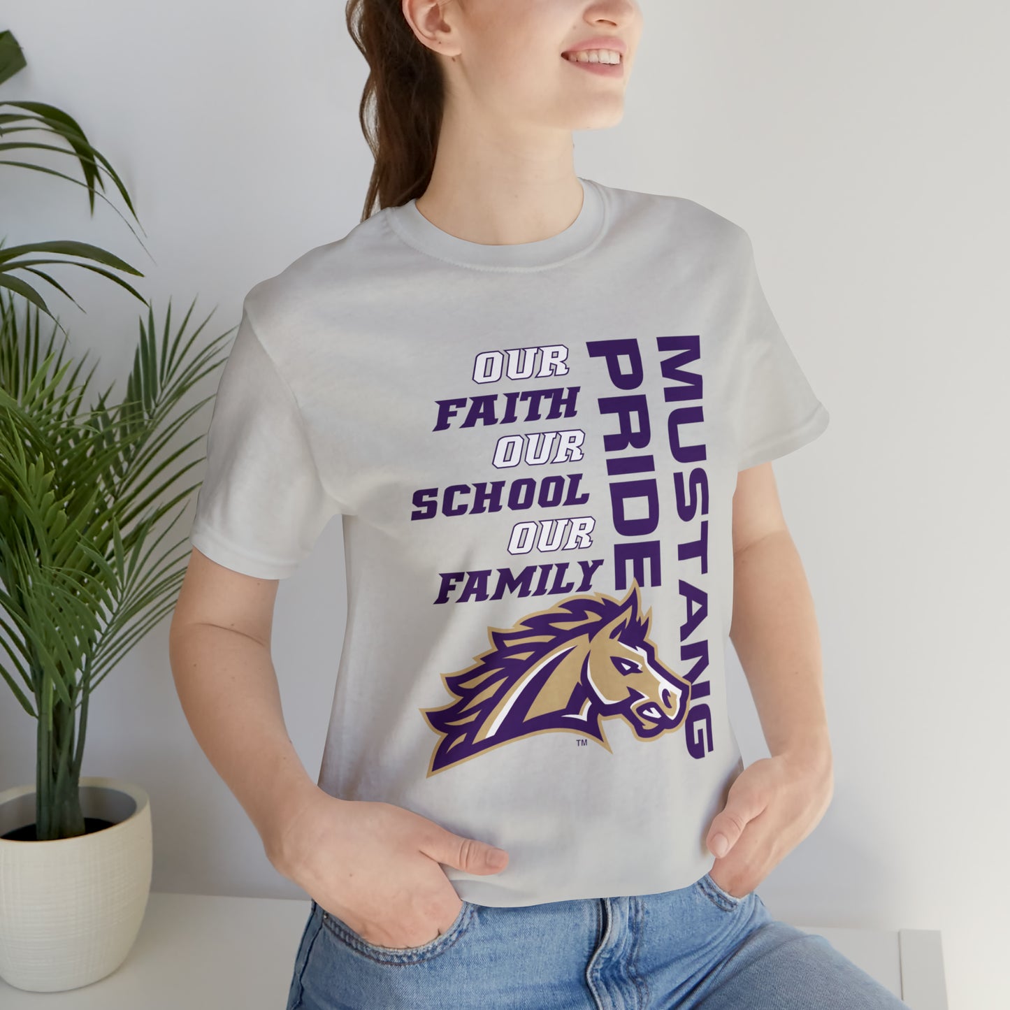 Faith School Family FRONT ONLY - Mustang Pride Unisex Jersey Short Sleeve Tee  SPIRIT