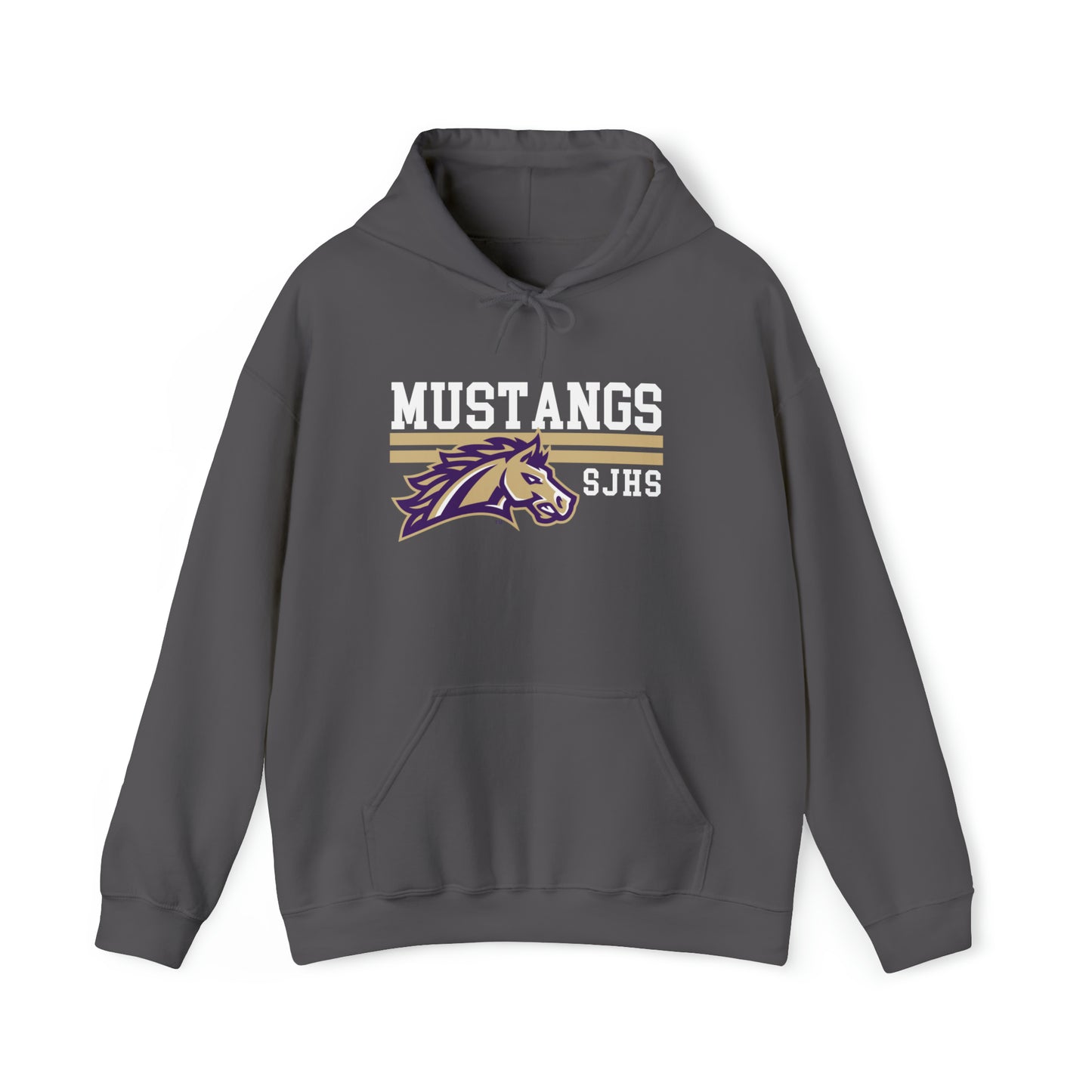 Mustangs Striped SJHS Pullover Hoodie Unisex Heavy Blend Hooded Sweatshirt HIGH SCHOOL